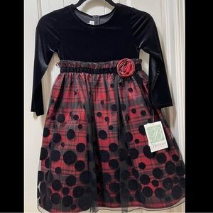 NWT Bonnie Jean Black Velvet and Red Plaid Kids Dress